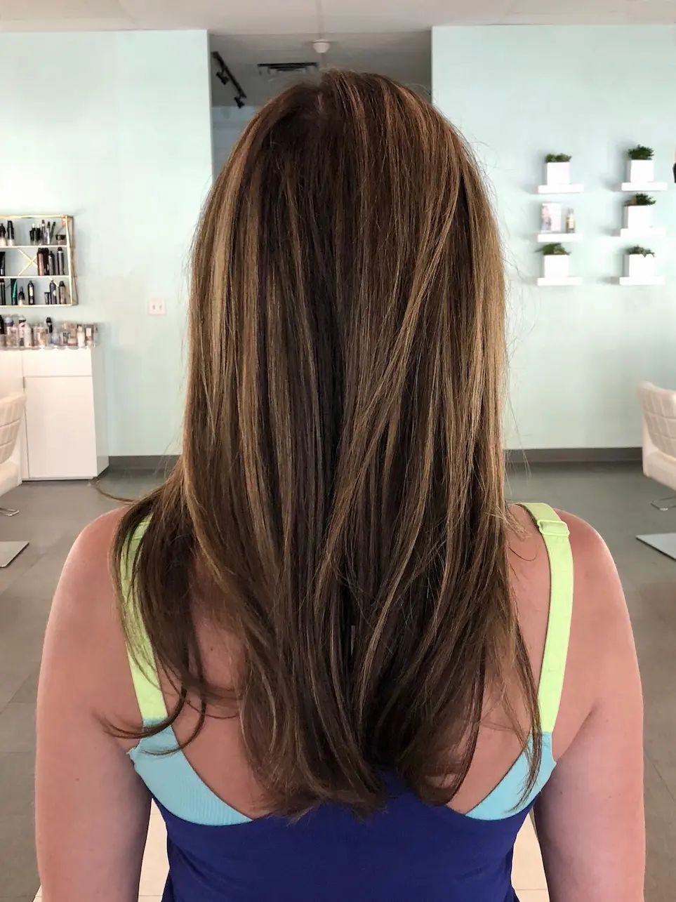 Professionally applied hair colour lowlights